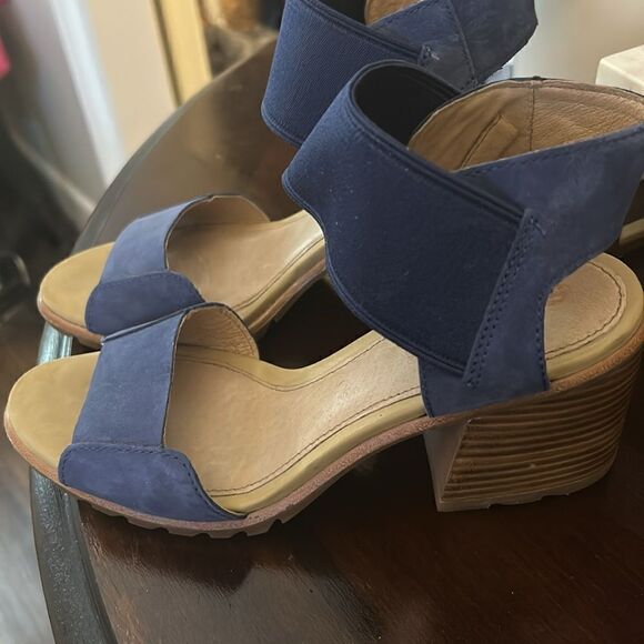 Sorel women summer blue sandals low heel slip on shoe designer pumps denim look - Picture 4 of 7